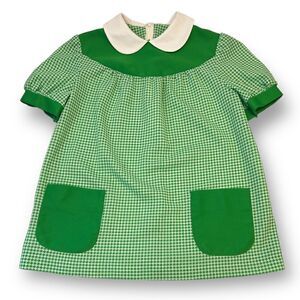 Green White Kids Vintage Dress Size Medium